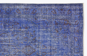 Blue Over Dyed Vintage Rug 4'11'' x 9'2'' ft 151 x 280 cm