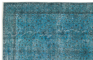 Turquoise  Over Dyed Vintage Rug 5'1'' x 9'2'' ft 155 x 280 cm