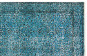 Turquoise  Over Dyed Vintage Rug 5'1'' x 9'2'' ft 155 x 280 cm