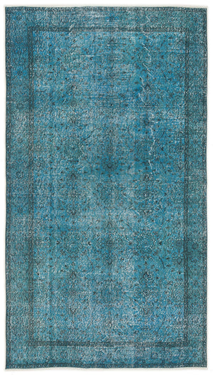 Turquoise  Over Dyed Vintage Rug 5'1'' x 9'2'' ft 155 x 280 cm