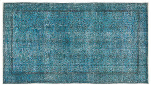 Turquoise  Over Dyed Vintage Rug 5'1'' x 9'2'' ft 155 x 280 cm