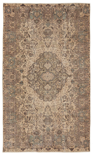 Brown Over Dyed Vintage Rug 5'5'' x 9'2'' ft 166 x 280 cm