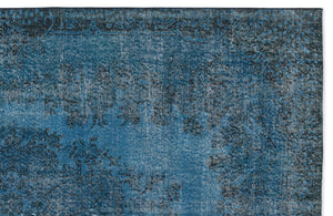 Turquoise Over Dyed Vintage Rug 5'7'' x 9'1'' ft 170 x 276 cm