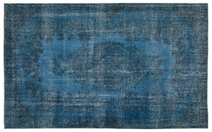 Turquoise Over Dyed Vintage Rug 5'7'' x 9'1'' ft 170 x 276 cm