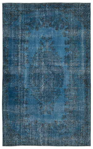 Turquoise Over Dyed Vintage Rug 5'7'' x 9'1'' ft 170 x 276 cm