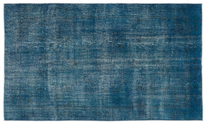 Turquoise Over Dyed Vintage Rug 5'7'' x 9'4'' ft 169 x 285 cm