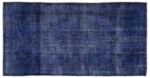 Blue Over Dyed Vintage Rug 4'10'' x 9'5'' ft 147 x 287 cm