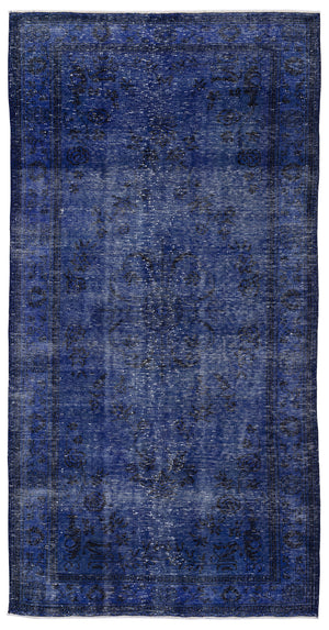 Blue Over Dyed Vintage Rug 4'10'' x 9'5'' ft 147 x 287 cm