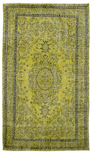 Green Over Dyed Vintage Rug 5'8'' x 9'7'' ft 172 x 293 cm