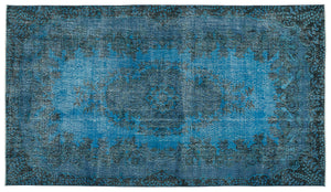 Turquoise Over Dyed Vintage Rug 5'5'' x 9'7'' ft 164 x 291 cm