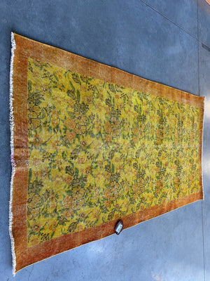 Yellow Over Dyed Vintage Rug 3'8'' x 6'8'' ft 111 x 202 cm