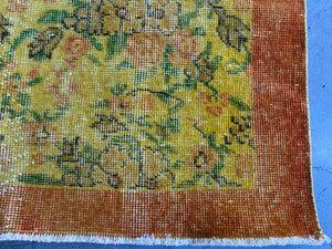 Yellow Over Dyed Vintage Rug 3'8'' x 6'8'' ft 111 x 202 cm