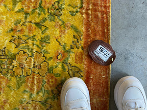 Yellow Over Dyed Vintage Rug 3'8'' x 6'8'' ft 111 x 202 cm