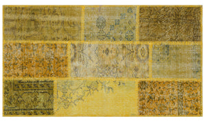 Yellow Over Dyed Patchwork Unique Rug 2'7'' x 4'11'' ft 80 x 150 cm