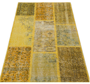 Yellow Over Dyed Patchwork Unique Rug 2'7'' x 4'11'' ft 80 x 150 cm