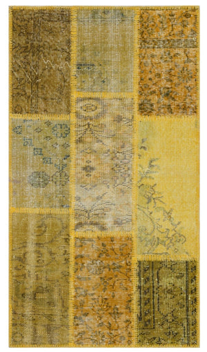 Yellow Over Dyed Patchwork Unique Rug 2'7'' x 4'11'' ft 80 x 150 cm