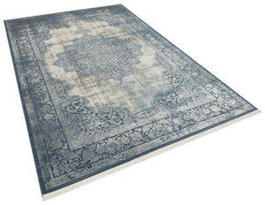 Aura Navy Blue Bamboo Woven Modern Living Room Rug 2892