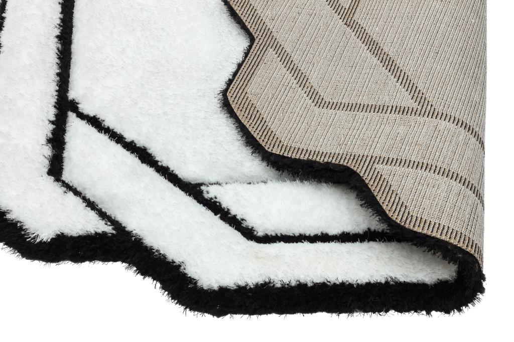 Florida Black White Shaggy Thick Plush Rug 5241