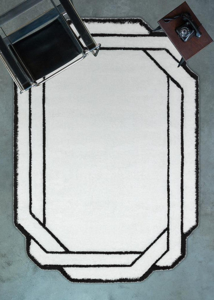 Florida Black White Shaggy Thick Plush Rug 5241