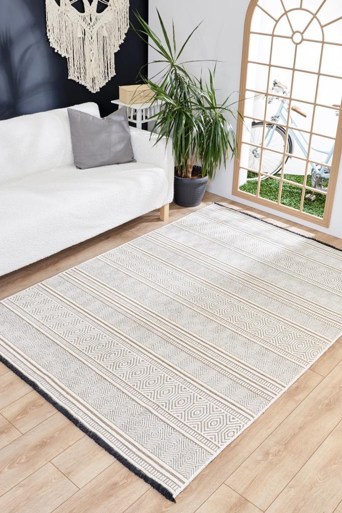 Gloria Jute Scandinavian Patterned Cream Kilim Rug 4001