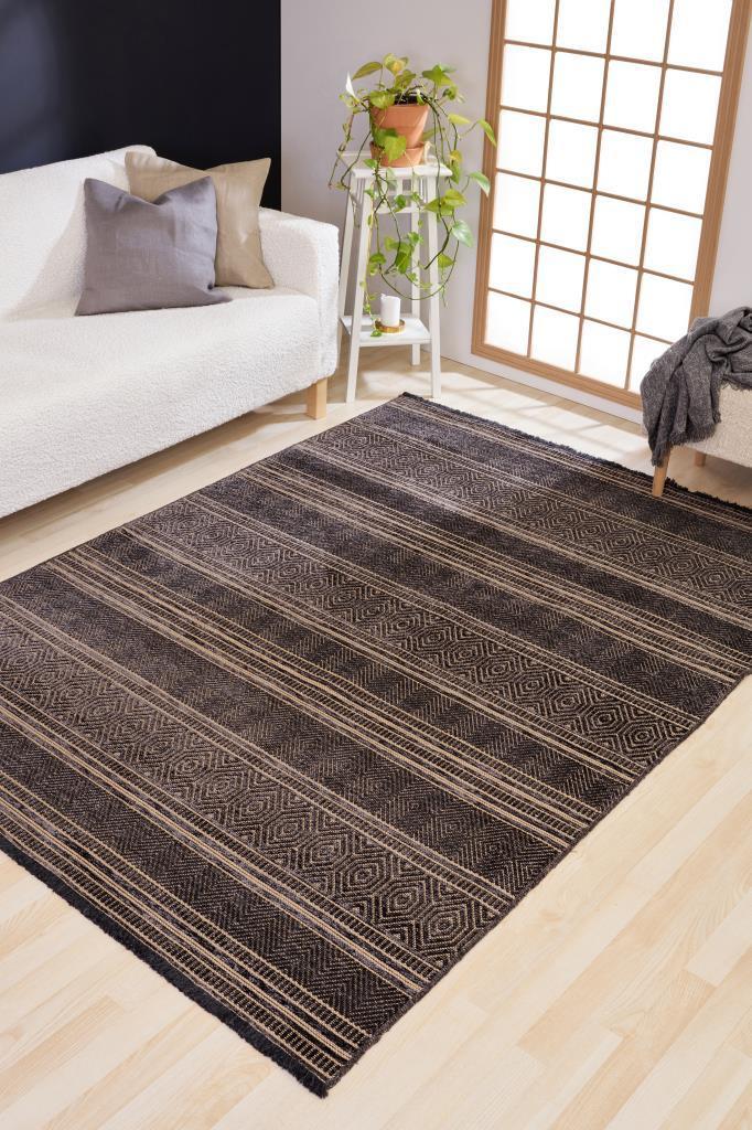 Gloria Jute Scandinavian Patterned Grey Kilim Rug 4004