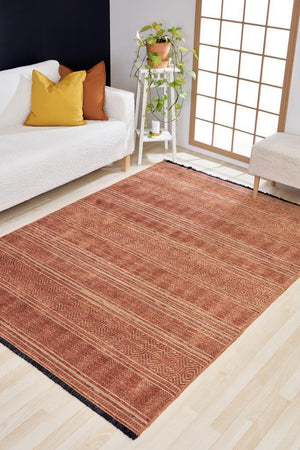 Gloria Jute Scandinavian Patterned Terracota Kilim Rug 4006