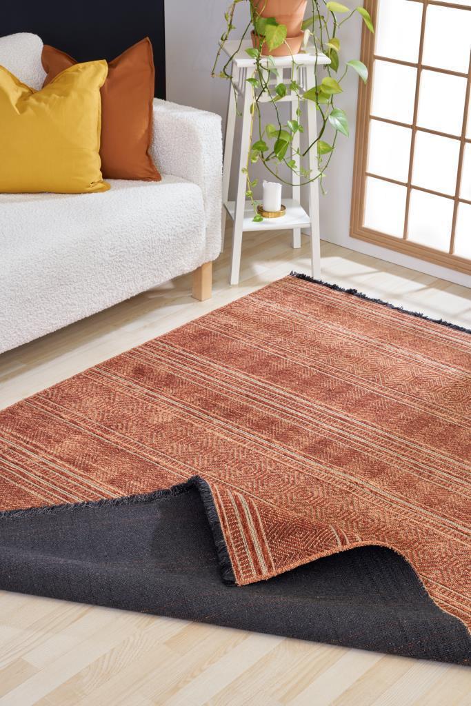 Gloria Jute Scandinavian Patterned Terracota Kilim Rug 4006
