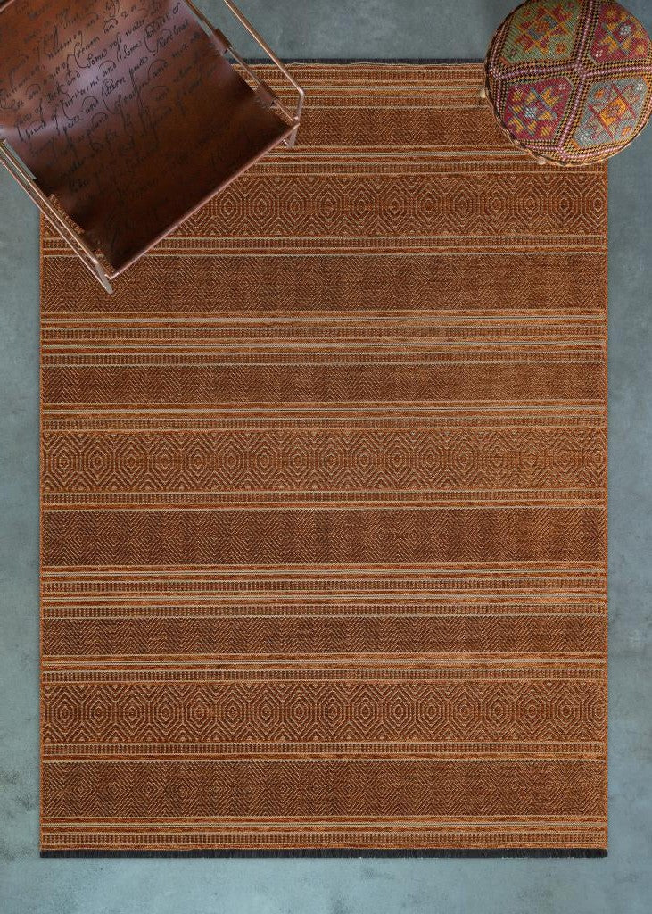 Gloria Jute Scandinavian Patterned Terracota Kilim Rug 4006