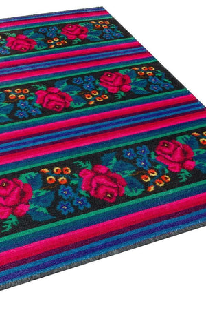 Gravity Washable Fringed Floral Pattern Thin Rug 2306