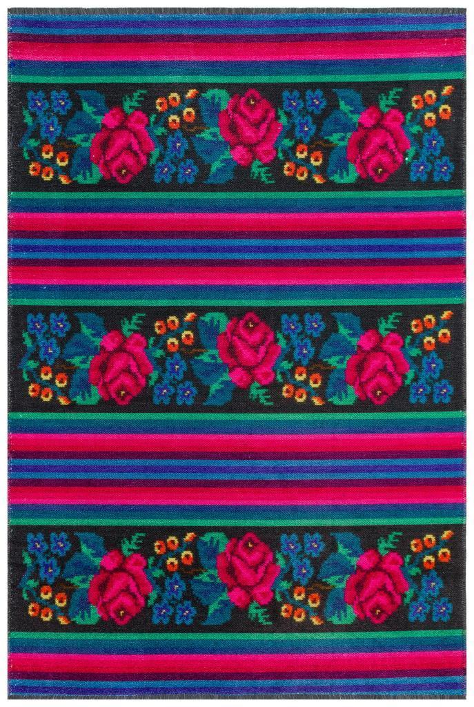 Gravity Washable Fringed Floral Pattern Thin Rug 2306