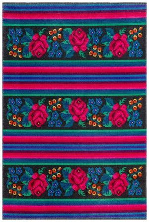 Gravity Washable Fringed Floral Pattern Thin Rug 2306
