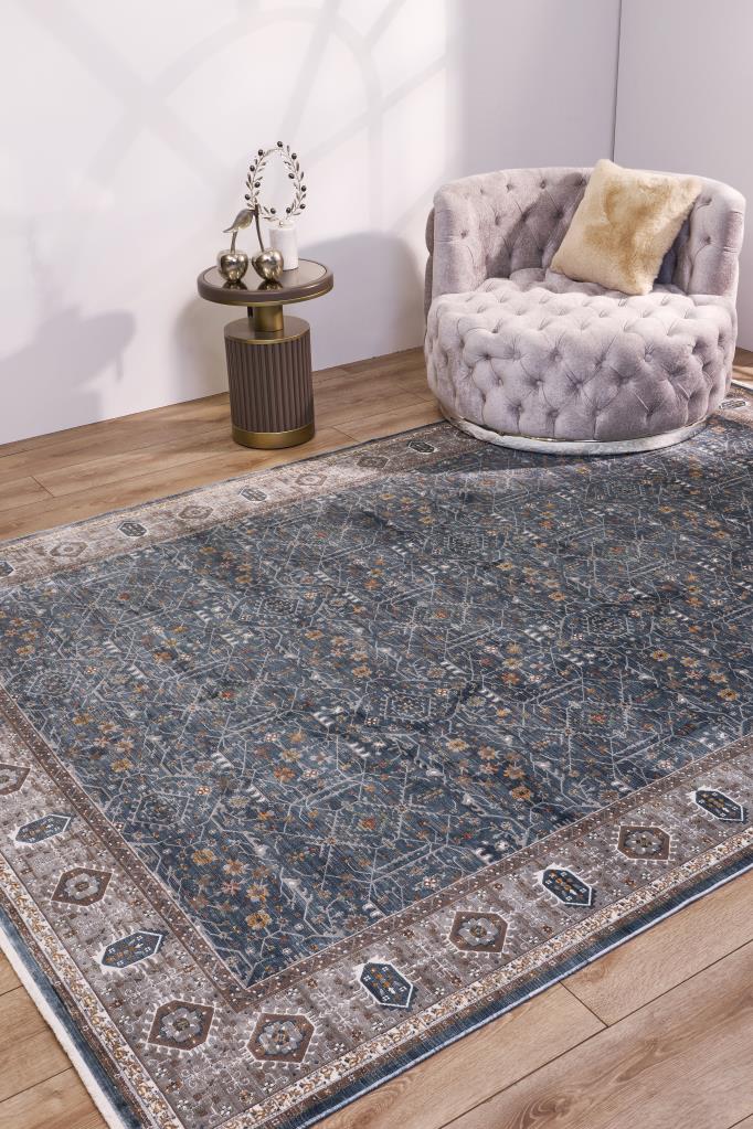 Heriz Bamboo Woven Ethnic Patterned Blue Area Rug 8216