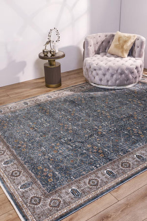 Heriz Bamboo Woven Ethnic Patterned Blue Area Rug 8216