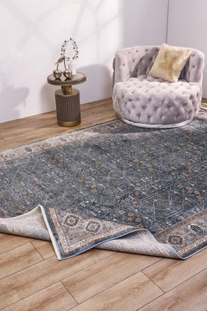 Heriz Bamboo Woven Ethnic Patterned Blue Area Rug 8216