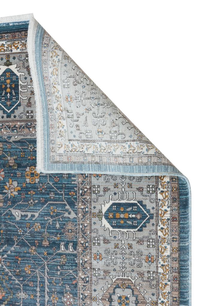 Heriz Bamboo Woven Ethnic Patterned Blue Area Rug 8216