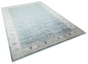 Heriz Bamboo Woven Ethnic Patterned Blue Area Rug 8216