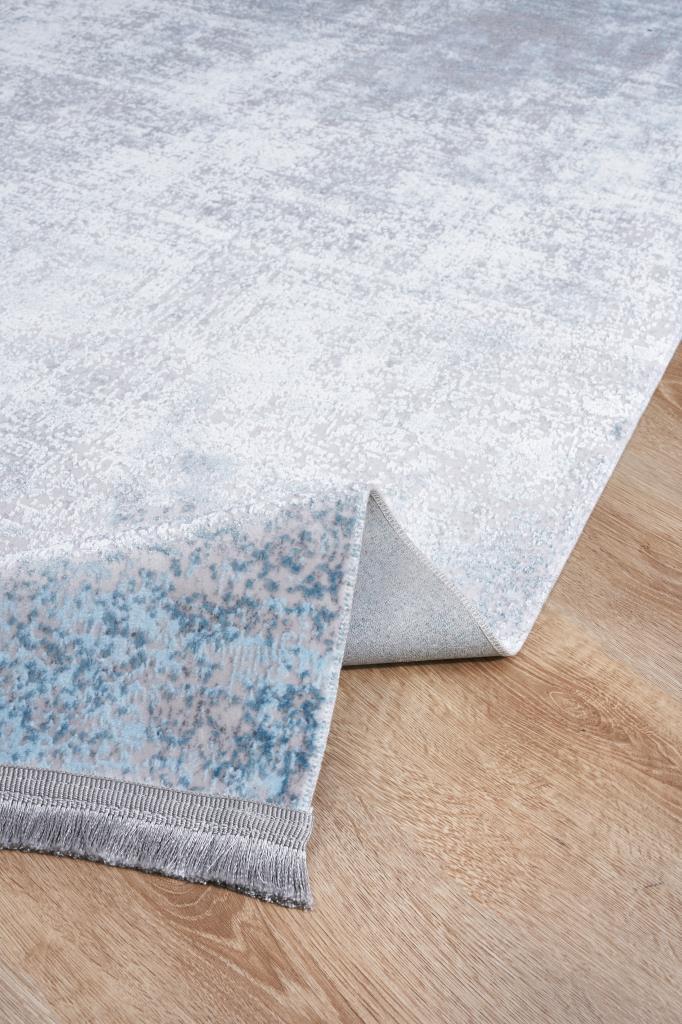 Lucca Washable Thin Blue Kitchen Rug with Non-Slip Base 6006