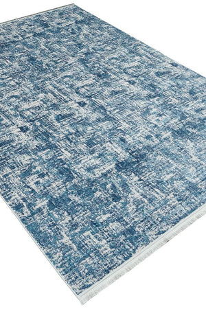 Lucca Washable Thin Blue Kitchen Rug with Non-Slip Base 6043