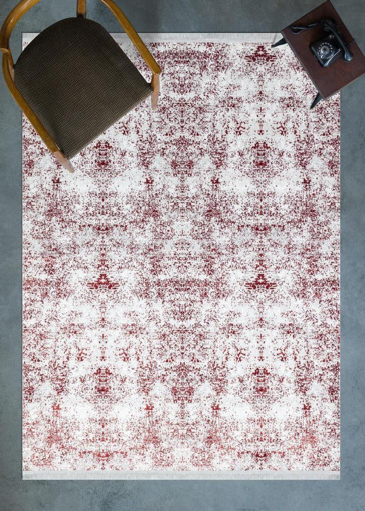 Lucca Washable Thin Red Kitchen Rug with Non-Slip Base 6004