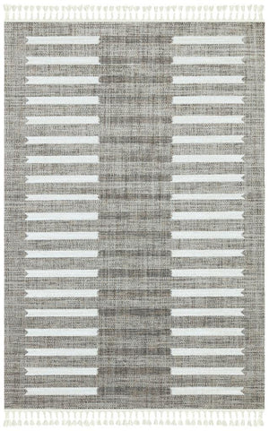 Marakes Scandinavian Patterned Fringed Thin Rug 1601