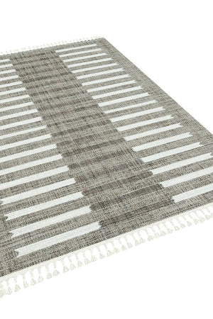 Marakes Scandinavian Patterned Fringed Thin Rug 1601