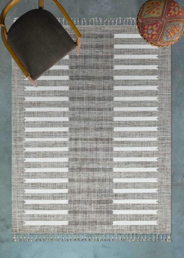 Marakes Scandinavian Patterned Fringed Thin Rug 1601