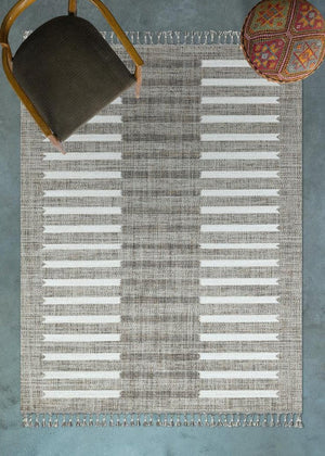 Marakes Scandinavian Patterned Fringed Thin Rug 1601