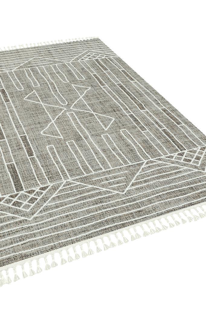 Marakes Scandinavian Patterned Fringed Thin Rug 1602