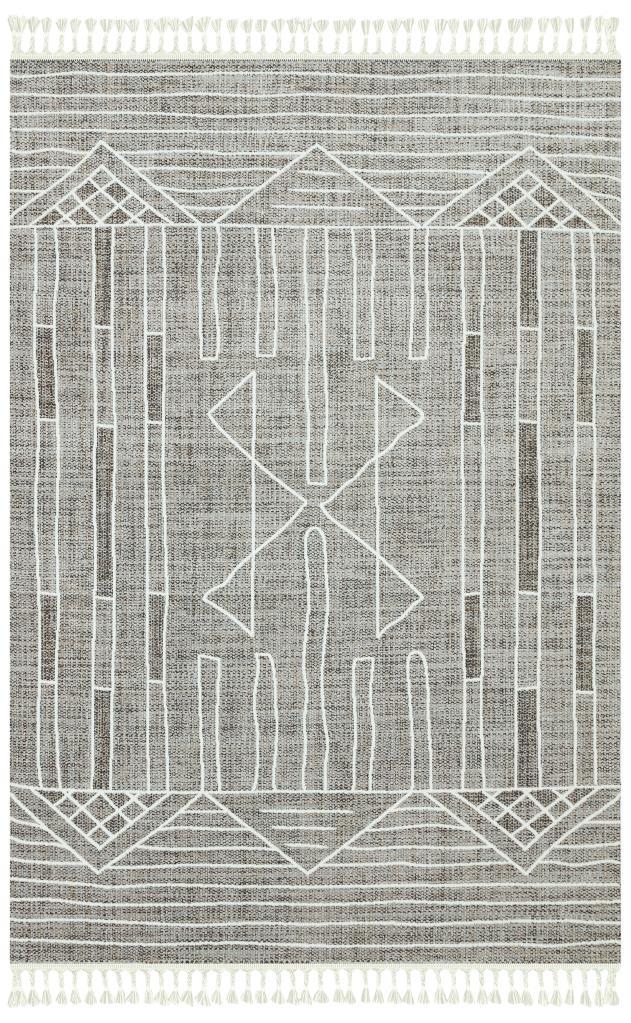 Marakes Scandinavian Patterned Fringed Thin Rug 1602