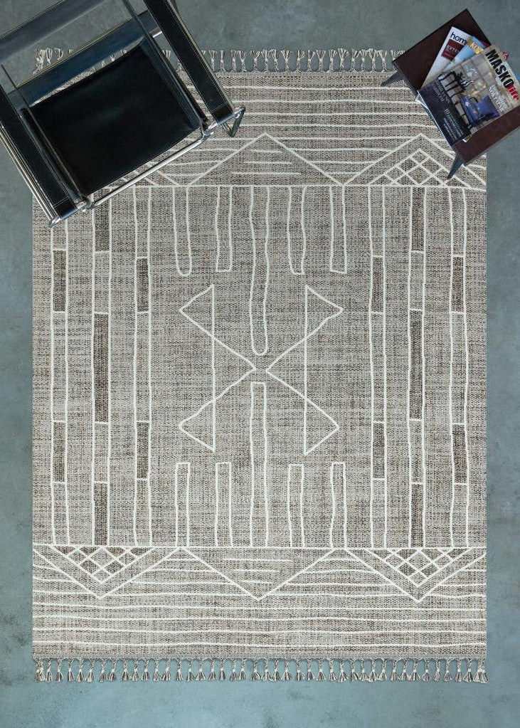 Marakes Scandinavian Patterned Fringed Thin Rug 1602