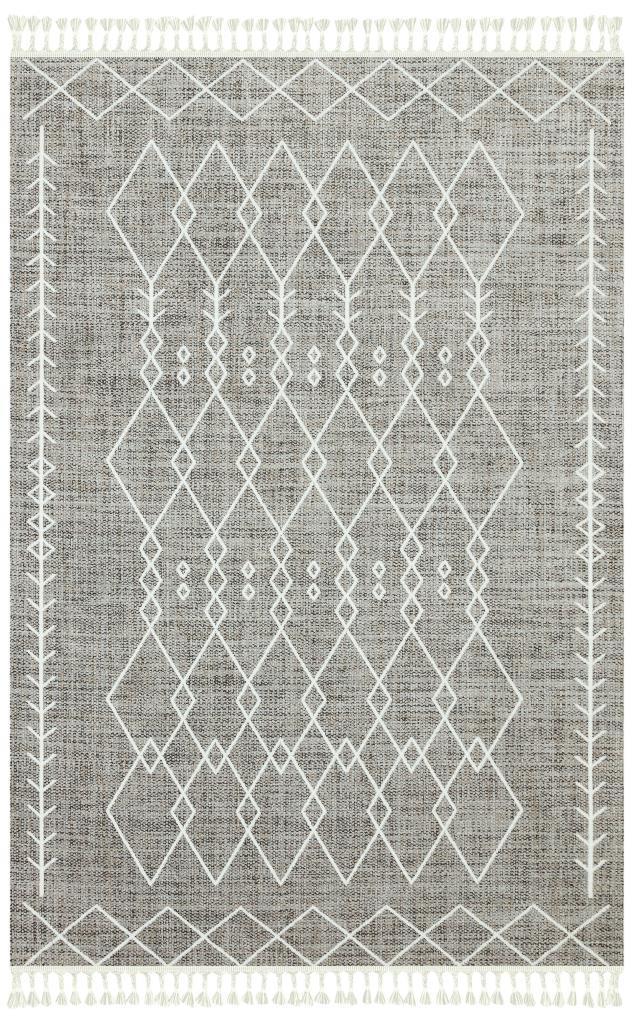 Marakes Scandinavian Patterned Fringed Thin Rug 1603
