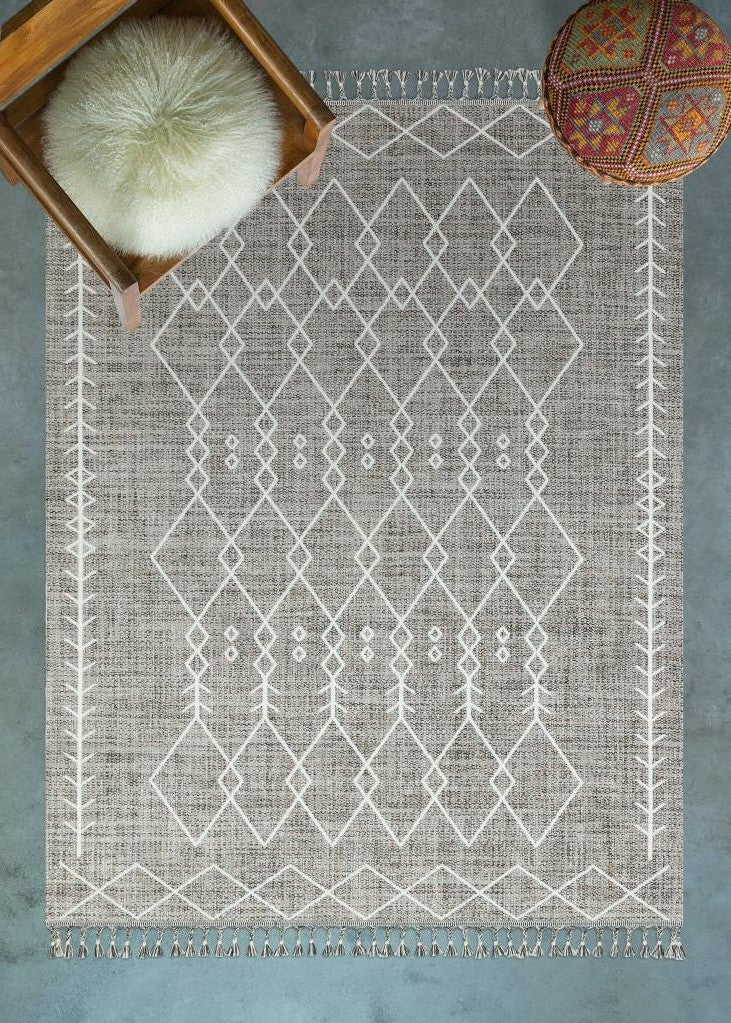 Marakes Scandinavian Patterned Fringed Thin Rug 1603
