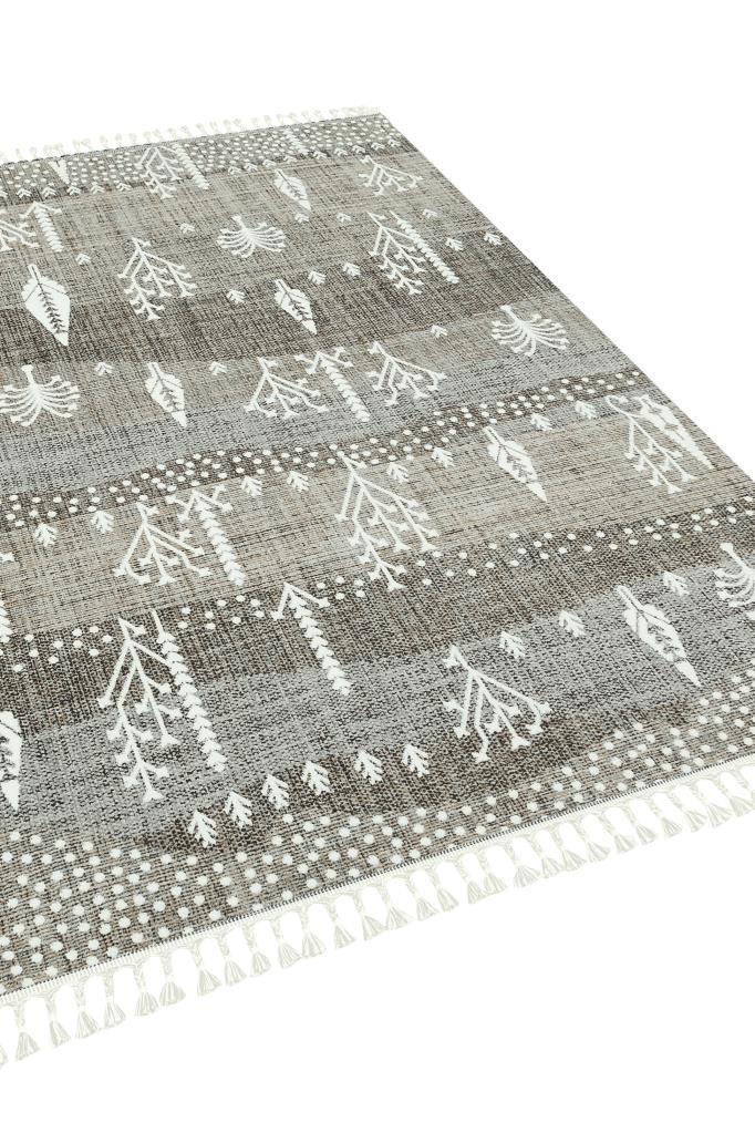 Marakes Scandinavian Patterned Fringed Thin Rug 1606