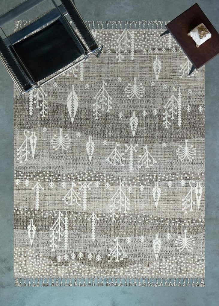 Marakes Scandinavian Patterned Fringed Thin Rug 1606